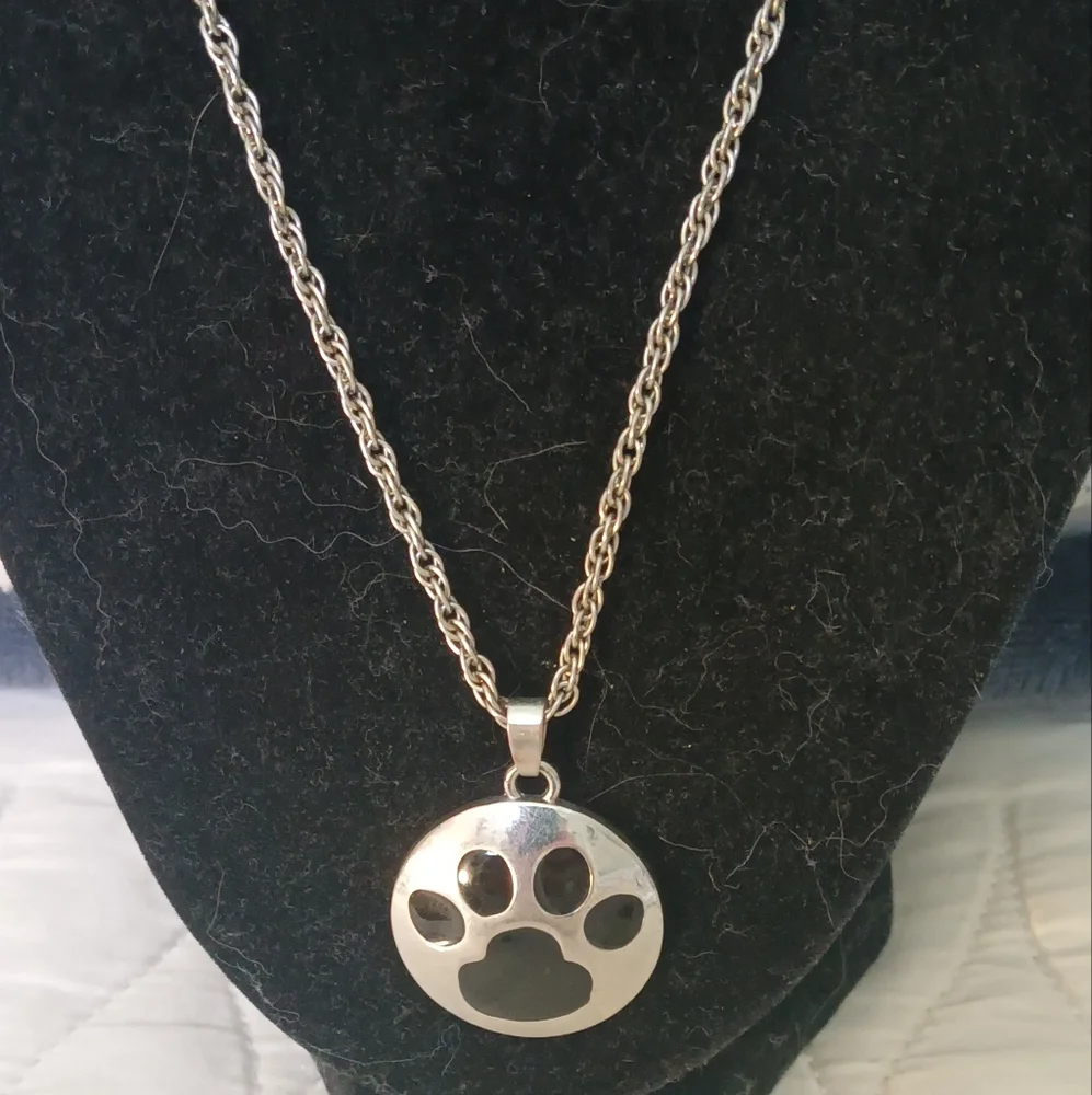 Silver Paw Print Pendant Necklace - Picture 2 of 3